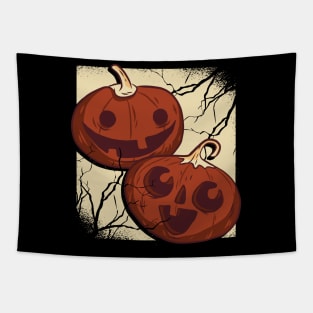 Two happy pumpkins in a thunderstorm Tapestry