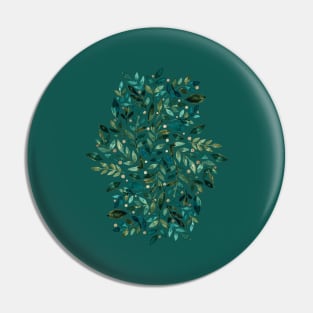 Seasonal branches and berries - green and gold on teal Pin