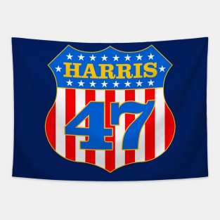 Kamala Harris 47 Patriotic Shield Tapestry