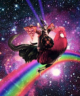 Lazer Warrior Space Cat Riding Chicken With Pizza Magnet