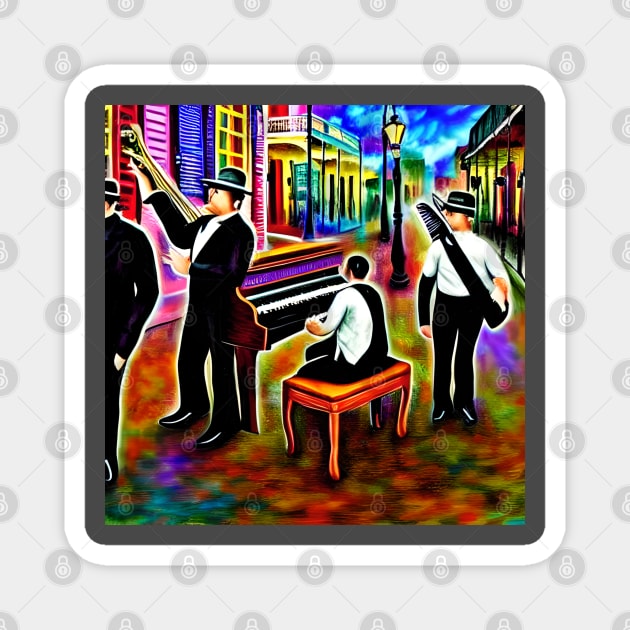 Musicians Playing In The French Quarter Of New Orleans Magnet by Musical Art By Andrew