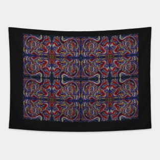 red, green, yellow, and blue abstract on purple, pattern Tapestry