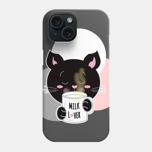 Black cat drinking milk lover Phone Case