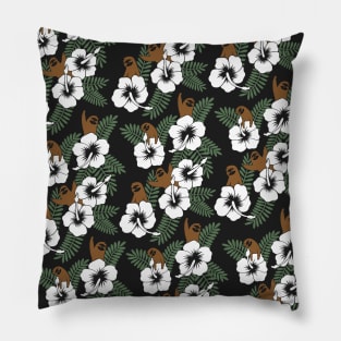 Sloth and Hibiscus Flowers Pillow