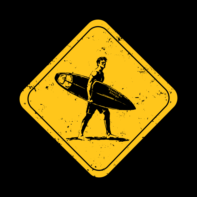 Surfer crossing distressed graphic surf art by Shanti-Ru Design