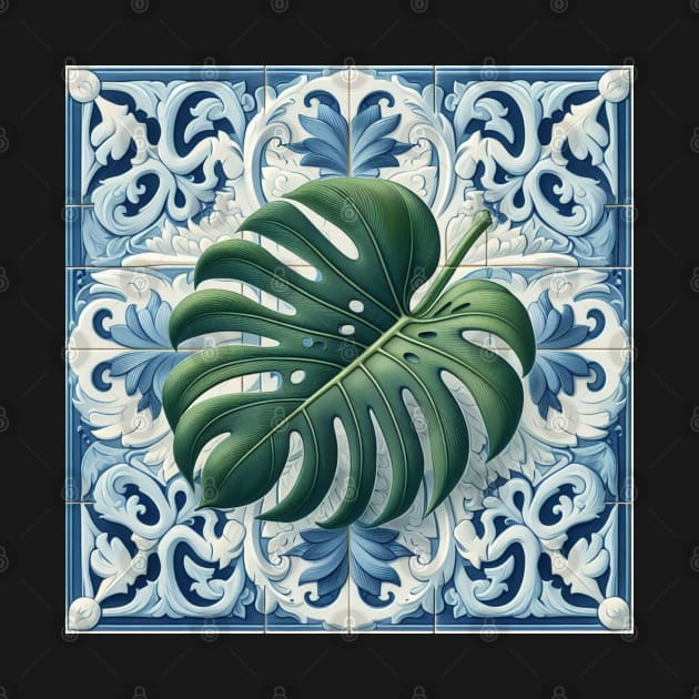 Classic Delft Tile With Monstera Leaf No.2 by artnook
