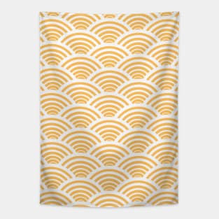 Japanese Seigaiha Wave Pattern Yellow Boho Tapestry