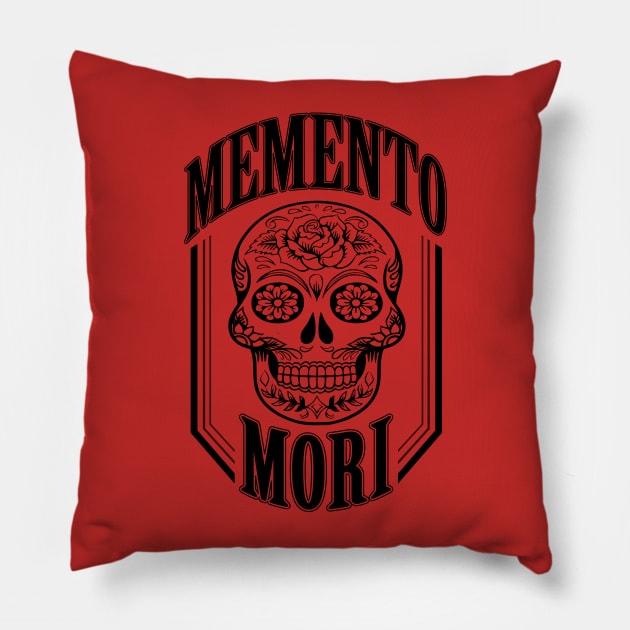 Black Memento Mori (with a calavera/sugar skull) Pillow by Elvdant