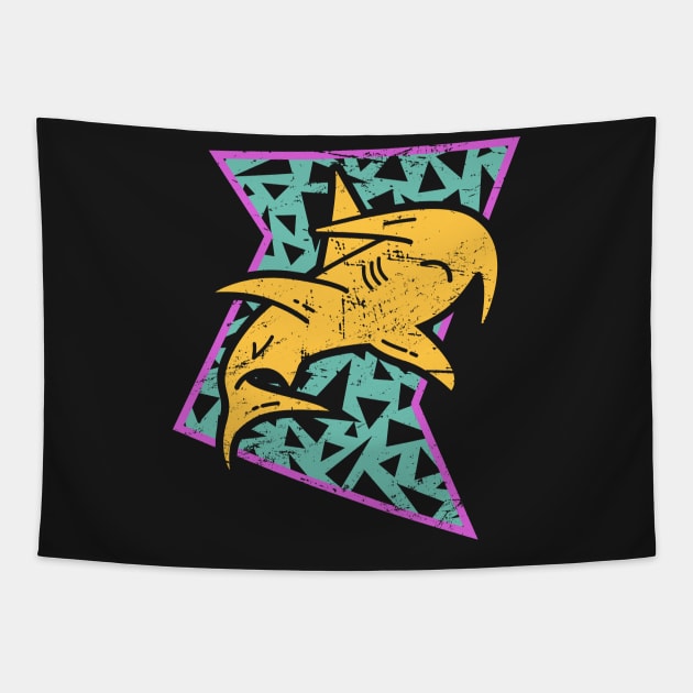 Retro 90s Hammerhead Shark Icon Tapestry by MeatMan