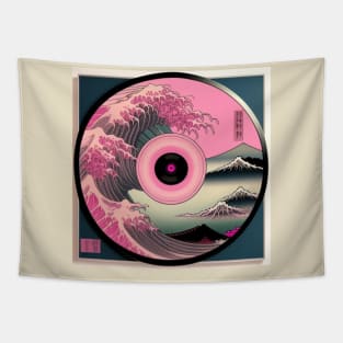 Pink and Blue Japanese Hokusai Landscape Vinyl Tapestry