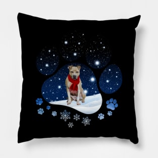 Snow Paw Pitbull Christmas Winter Holiday Pillow