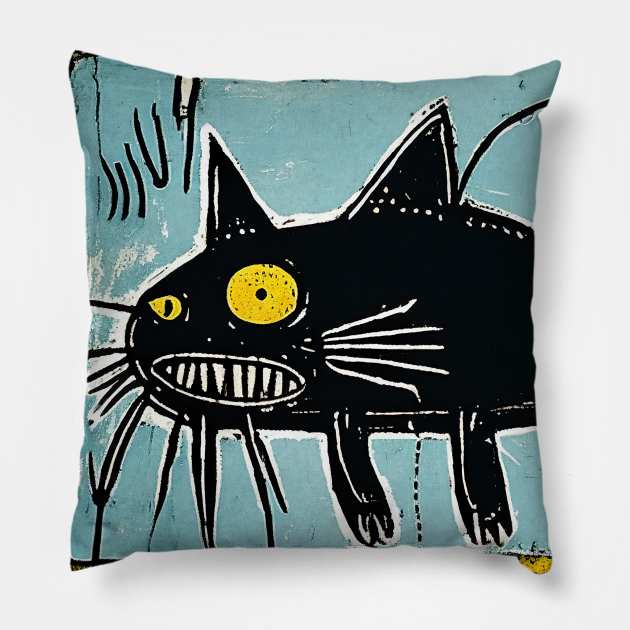 Neo-Expressionist Cat Fish (Catfish) Pillow by Walter WhatsHisFace