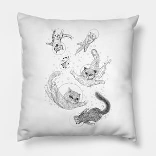 Space cats Black and white Pillow