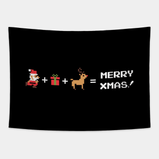 merry christmas pixel retro video game Tapestry