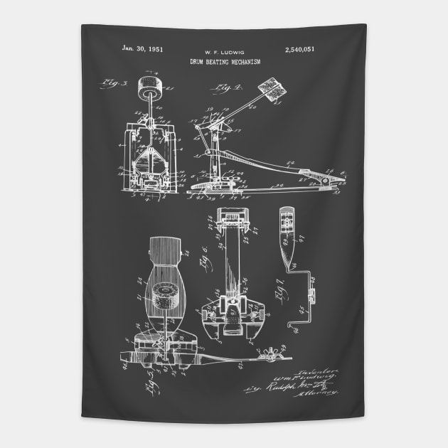 Drum Beating Pedal Patent Blueprint 1951 Tapestry by MadebyDesign