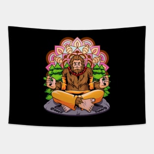 Funny Bigfoot In Yoga Pose Tapestry