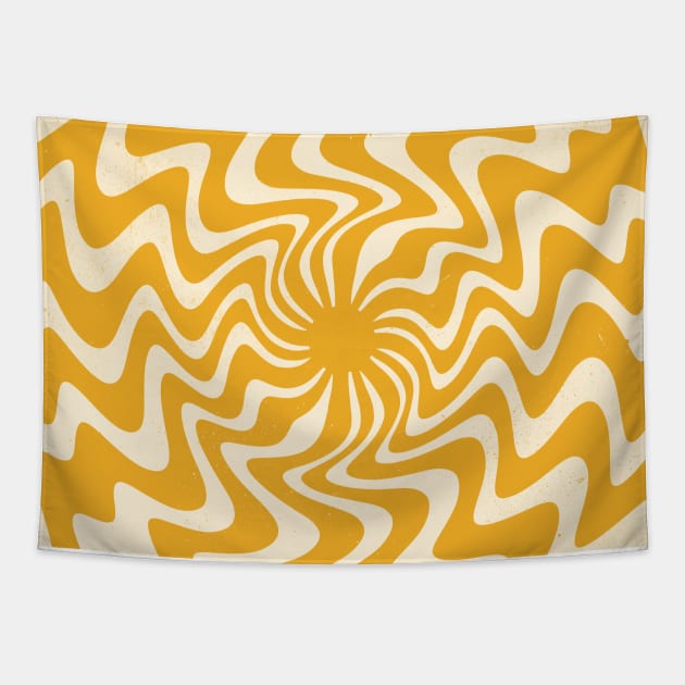 Retro 70s Swirl Spiral Banana Yellow Groovie Tapestry by Trippycollage