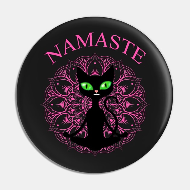 Funny Namaste Cat Yoga Pink Mandala Pin by Atteestude