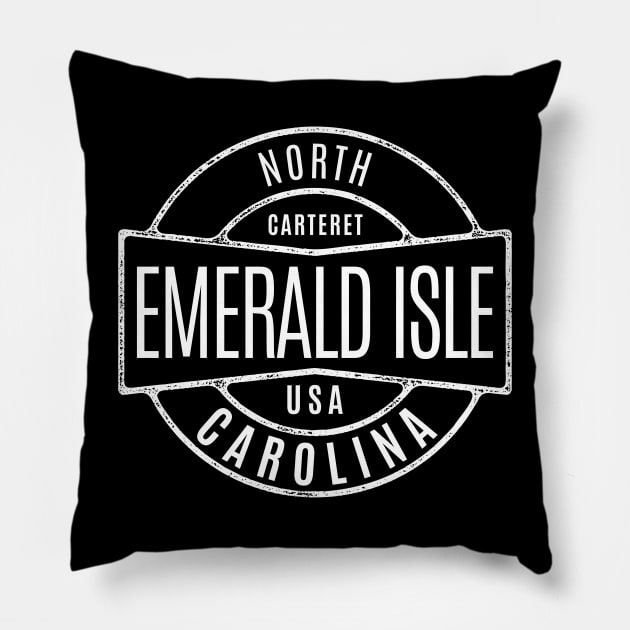 Emerald Isle, NC Summertime Vintage Vacationing Badge Pillow by Contentarama