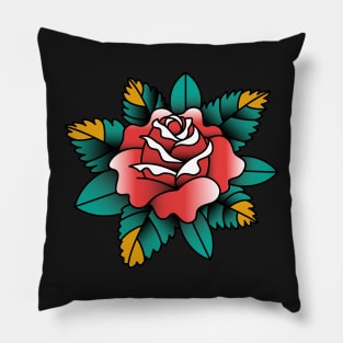 Neotraditional Rose in Red Traditional Rose Tattoo Pillow