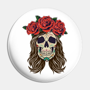 Skull and roses Pin