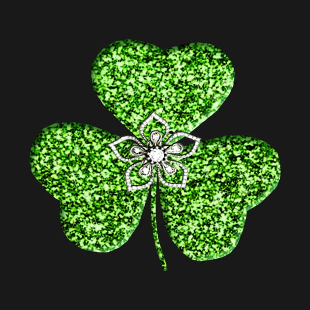 Faux Green Glitter Shamrock With A Flower by Atteestude