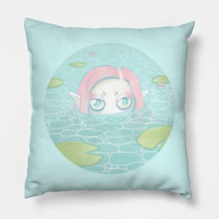 Frog girl in water lily lake - Cute girls - Mermaid Pillow