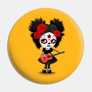 Sugar Skull Girl Playing Bermuda Flag Guitar Pin