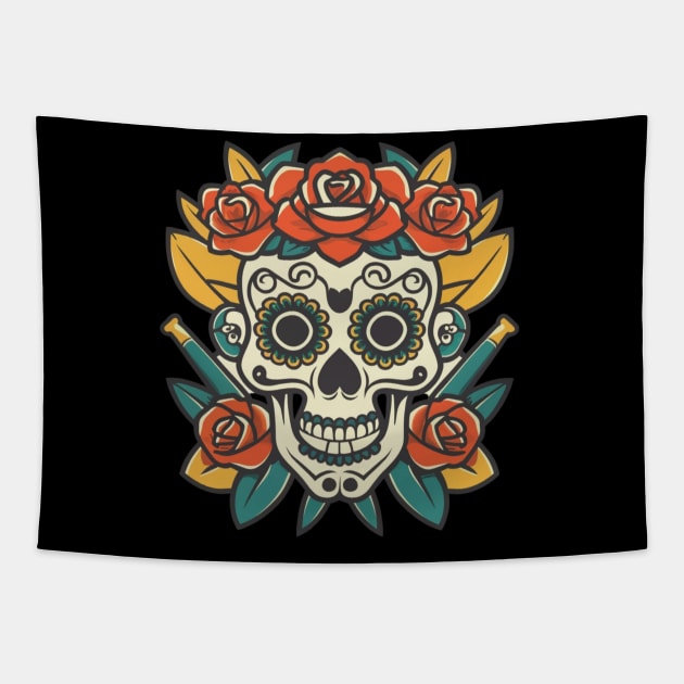 American Traditional Skull tattoo Tapestry by Goku Creations