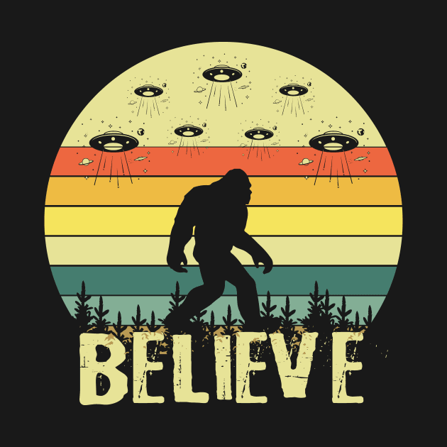 Retro Believe in Bigfoot by Teewyld