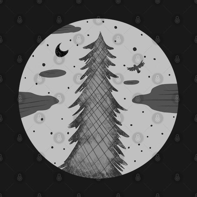 Monochromatic Fir Tree at Night by narwhalwall