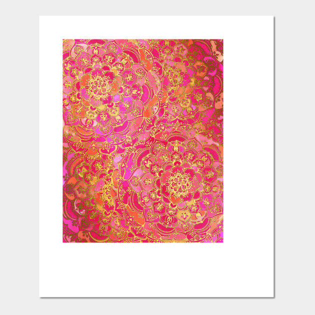 Hot Pink And Gold Baroque Floral Pattern Pattern Posters And