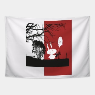 Bunny with balloon in the forest Tapestry