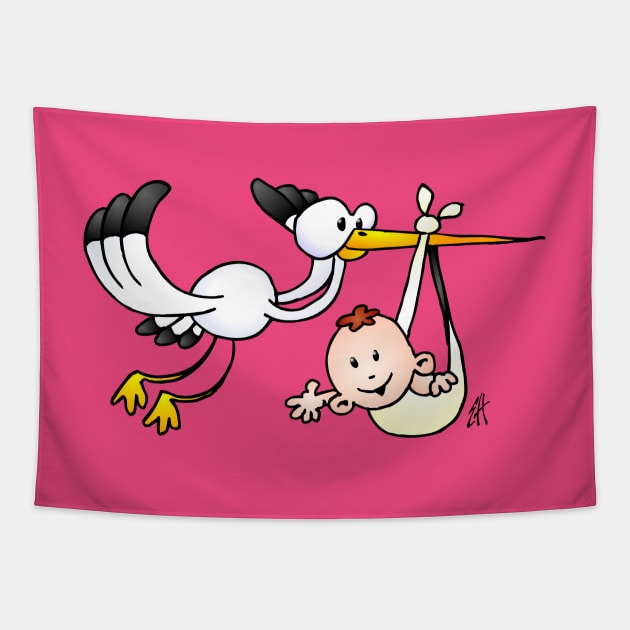 Stork with baby Tapestry by Cardvibes