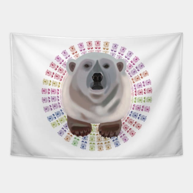 Polar Bear on rainbow bear pattern Tapestry by KateVanFloof