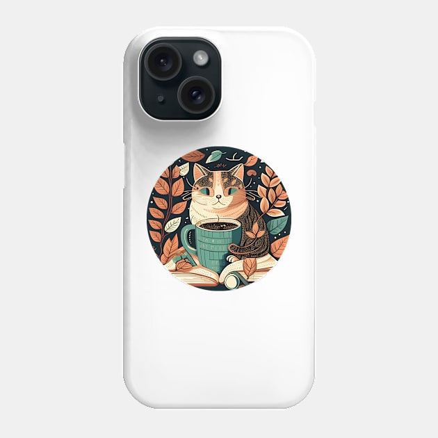 Cool Cat Coffee Reading Book, Catpuccino - Cat Lover Phone Case by jordanfaulkner02