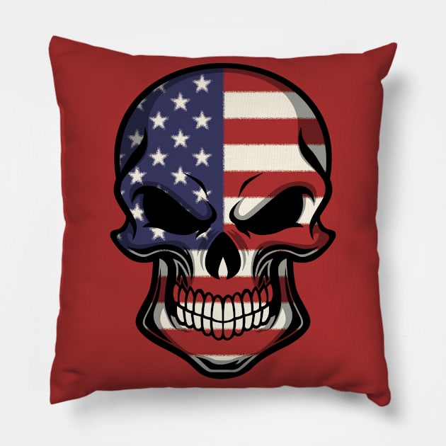 FLAG OF THE USA ON SKULL EMBLEM Pillow by VERXION