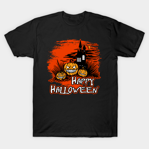 Discover Happy Halloween Haunted House And Pumpkins - Halloween - T-Shirt