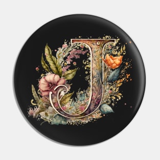 Floral Garden Watercolor Monogram Letter J Pin