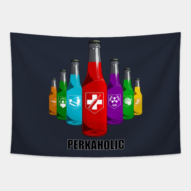 Zombie Perks in Triangle Perkaholic on Navy Blue Tapestry by LANStudios