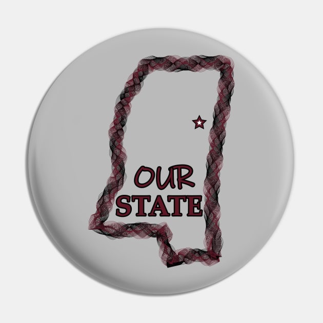 Our State MS Wreath - Maroon & Black Pin by ObscureDesigns