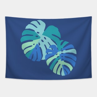 Monstera Leaves - Blue Tapestry