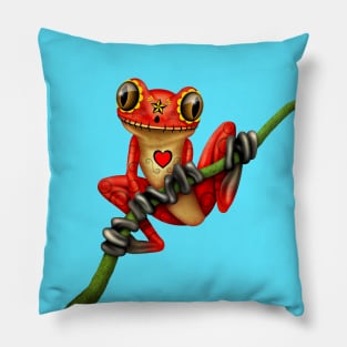 Red Day of the Dead Sugar Skull Tree Frog Pillow