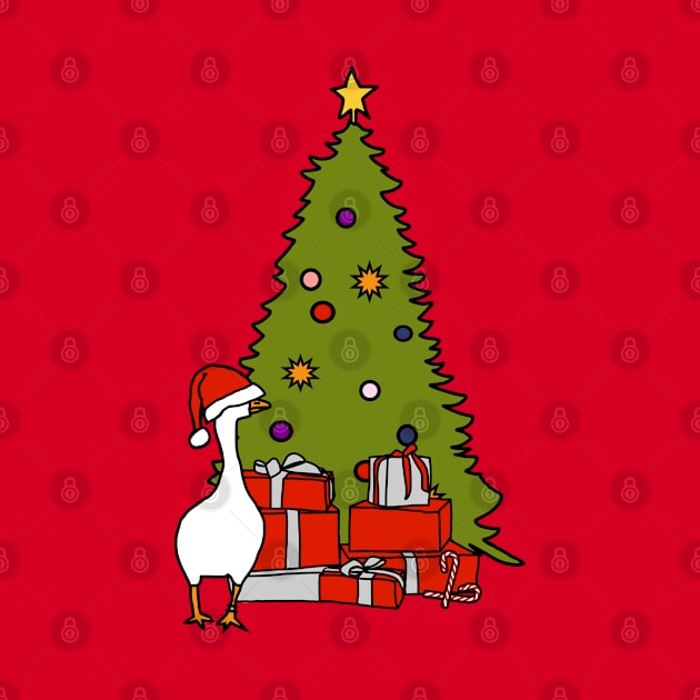 Goose with Stolen Santa Hat by Christmas Tree by ellenhenryart