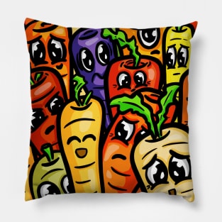 Carrots Many Colorful Carrots Cartoon Illustration Pillow