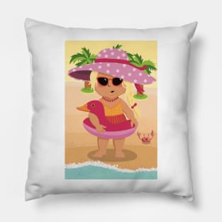 Vacation mood on - cute little girl having a sunny happy day on the beach, saturated ,no text Pillow