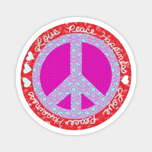 Peace Red Pink Light Blue with Hearts Magnet