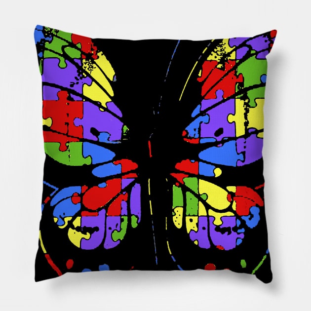 Autism Awareness 2018 T Shirt Butterfly Puzzle Pieces April Pillow by Danielsmfbb