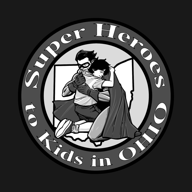 Black and white SHTKIO design by Super Heroes to Kids in Ohio