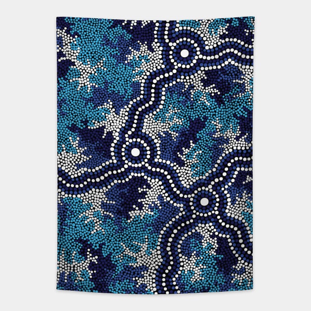 Aboriginal Art - Wetland Dreaming Blue Tapestry by hogartharts